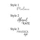 Three different font styles with sample text on a white background