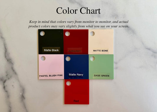 Color chart with various color swatches on a marble background