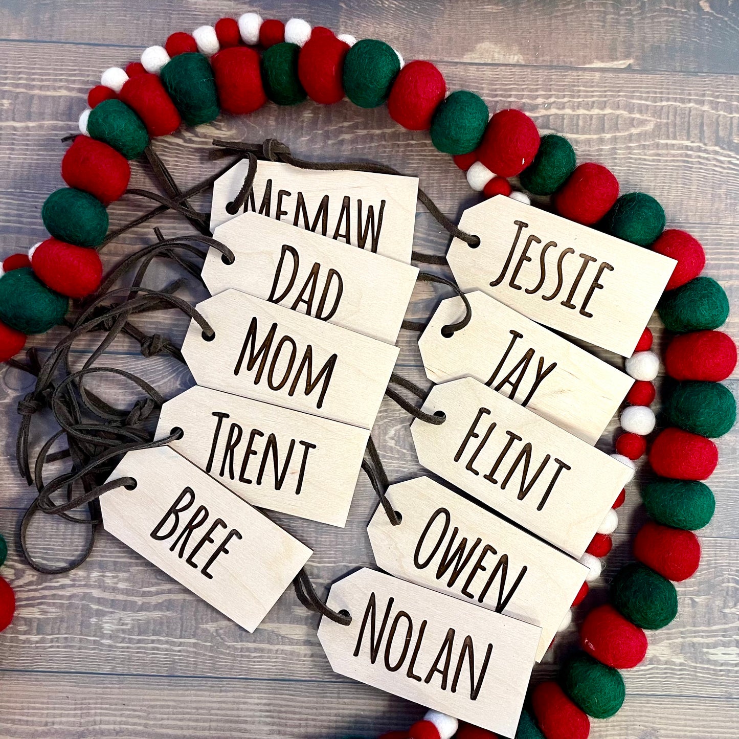 Wooden Christmas stocking tags