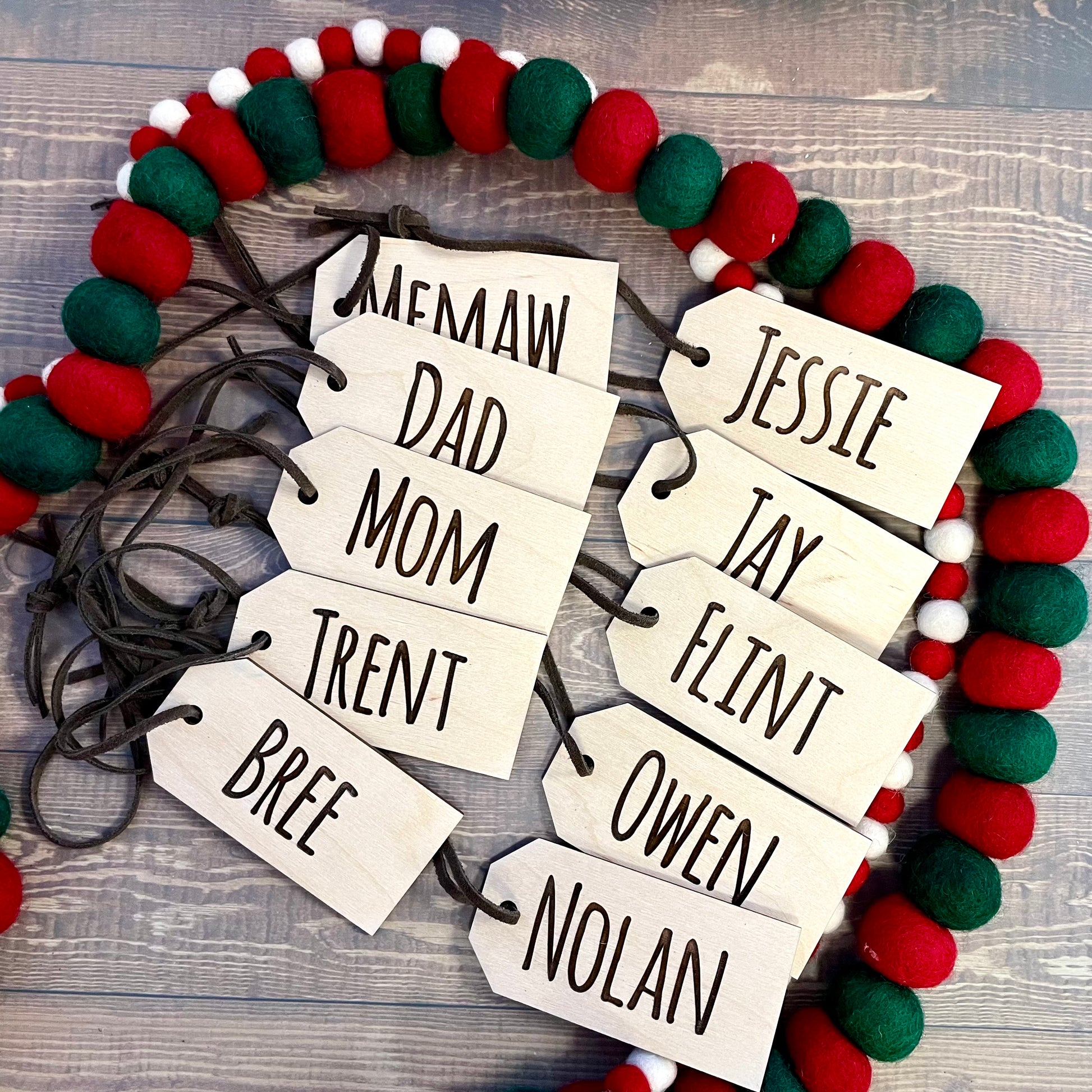 Wooden Christmas stocking tags