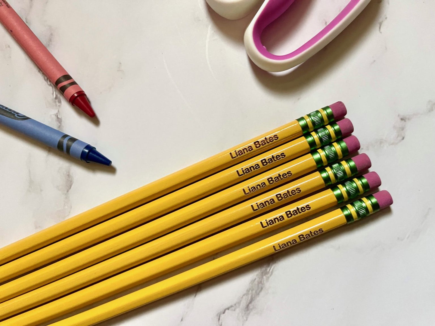 A set of six engraved Ticonderoga engraved pencils