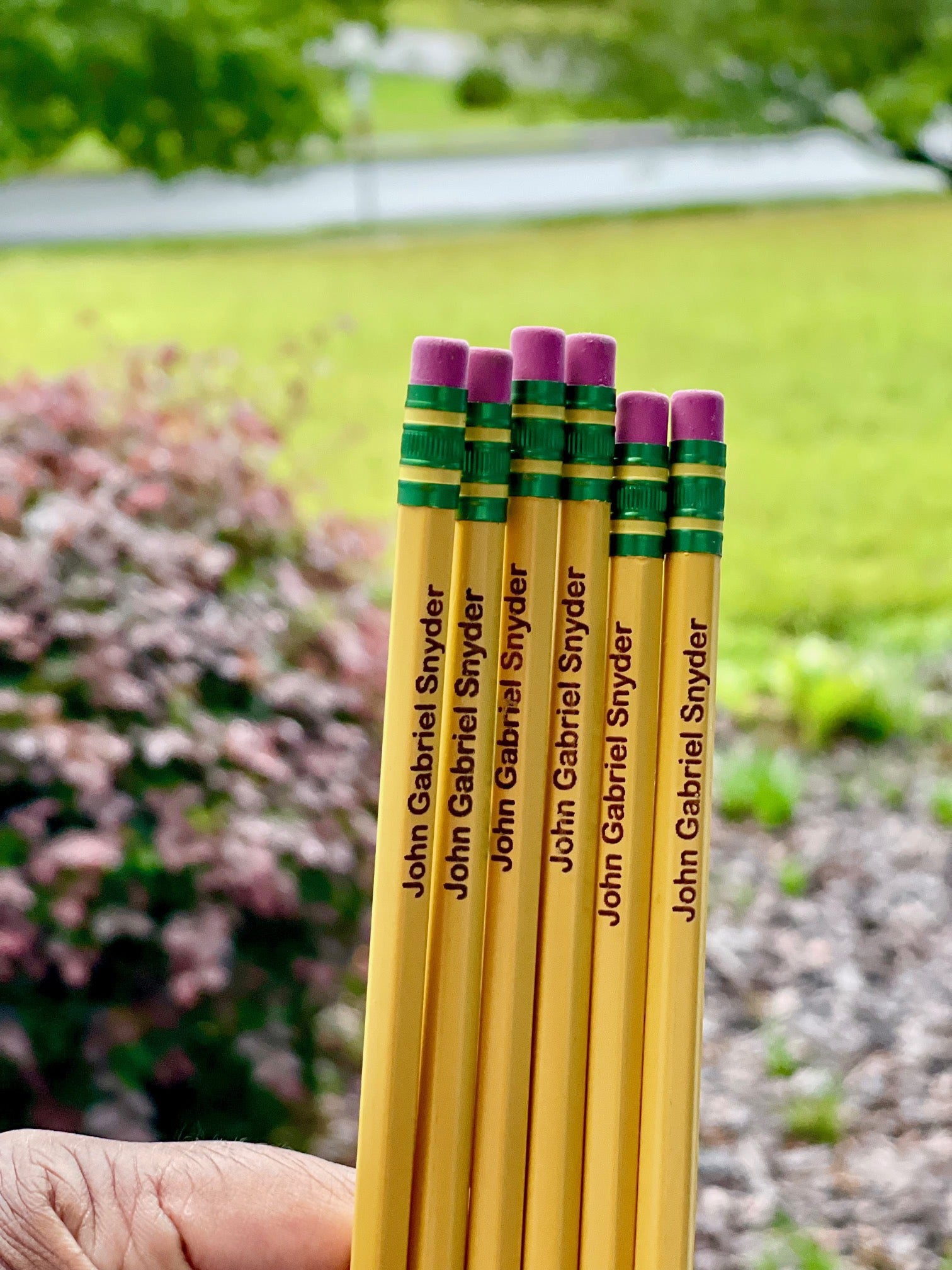 A set of six engraved Ticonderoga pencils